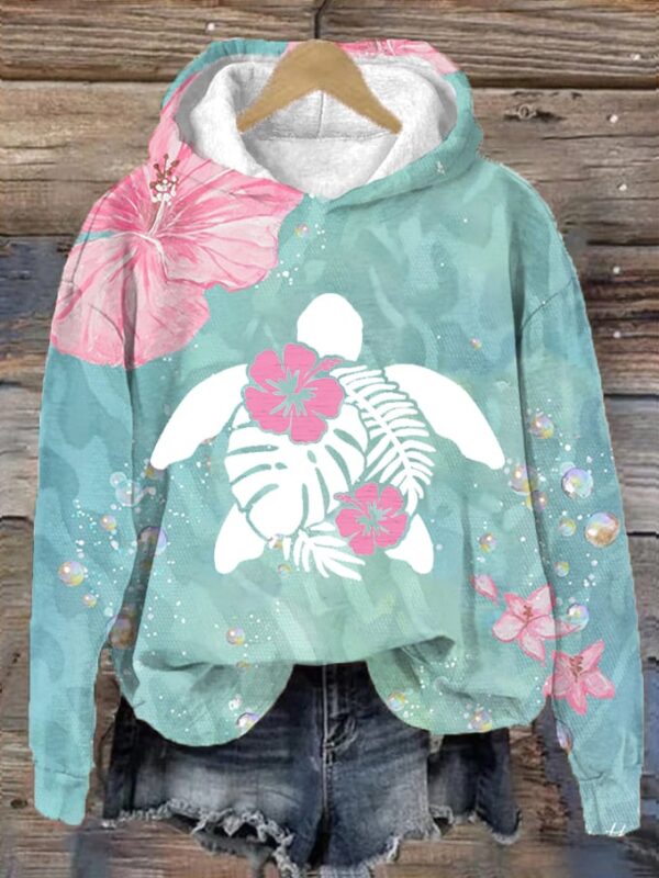 Floral Turtle Hoodie Animal Theme Women Hoodie Gifts For Turtle Lovers